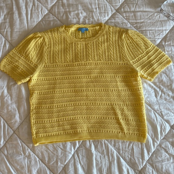 Draper James Yellow Knit Pointelle Short Sleeve Sweater, XL, Excellent Used - Picture 1 of 8